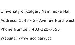 University of Calgary Yamnuska Hall Address Contact Number