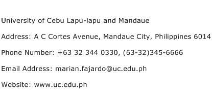 University of Cebu Lapu lapu and Mandaue Address Contact Number