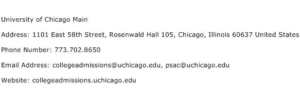 University of Chicago Main Address Contact Number