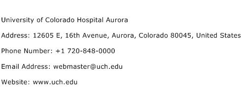 University of Colorado Hospital Aurora Address Contact Number