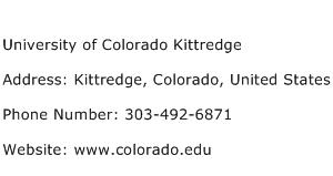 University of Colorado Kittredge Address Contact Number