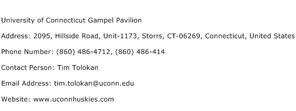 University of Connecticut Gampel Pavilion Address Contact Number