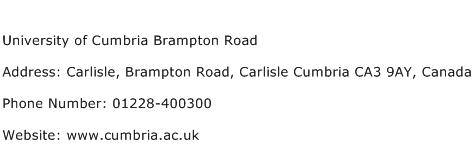 University of Cumbria Brampton Road Address Contact Number