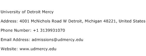 University of Detroit Mercy Address Contact Number