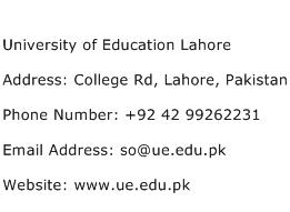 University of Education Lahore Address Contact Number