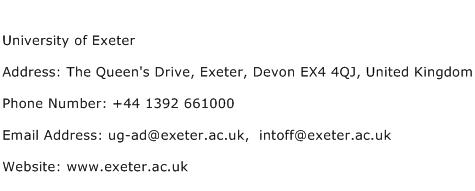 University of Exeter Address Contact Number