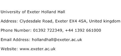 University of Exeter Holland Hall Address Contact Number