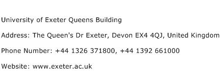 University of Exeter Queens Building Address Contact Number