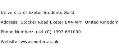 University of Exeter Students Guild Address Contact Number