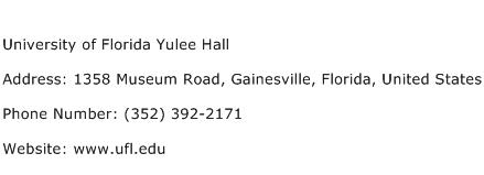 University of Florida Yulee Hall Address Contact Number
