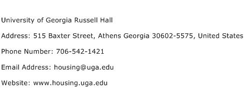University of Georgia Russell Hall Address Contact Number