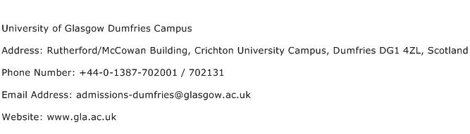 University of Glasgow Dumfries Campus Address Contact Number