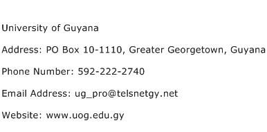 University of Guyana Address Contact Number