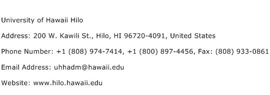 University of Hawaii Hilo Address Contact Number
