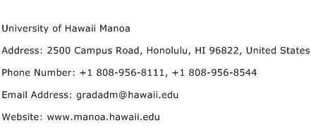 University of Hawaii Manoa Address Contact Number