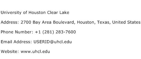 University of Houston Clear Lake Address Contact Number