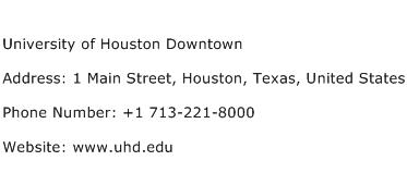 University of Houston Downtown Address Contact Number