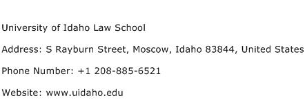 University of Idaho Law School Address Contact Number