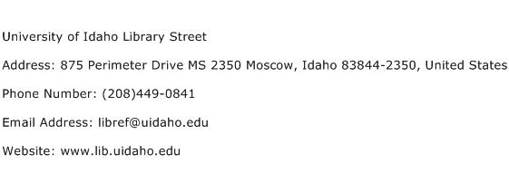 University of Idaho Library Street Address Contact Number