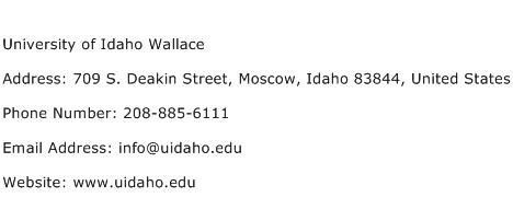 University of Idaho Wallace Address Contact Number