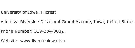 University of Iowa Hillcrest Address Contact Number