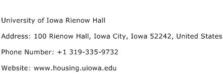 University of Iowa Rienow Hall Address Contact Number