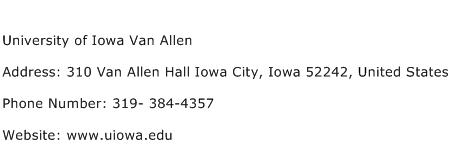 University of Iowa Van Allen Address Contact Number