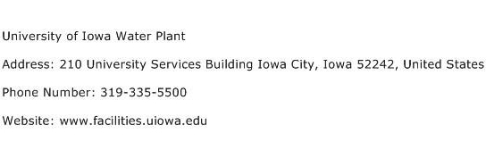 University of Iowa Water Plant Address Contact Number
