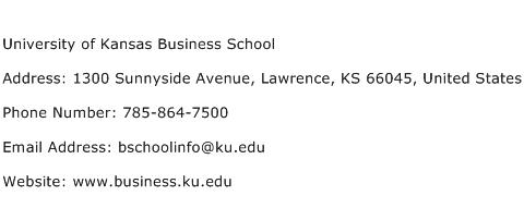 University of Kansas Business School Address Contact Number