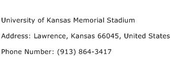 University of Kansas Memorial Stadium Address Contact Number