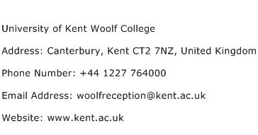 University of Kent Woolf College Address Contact Number