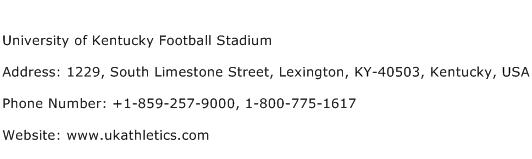 University of Kentucky Football Stadium Address Contact Number
