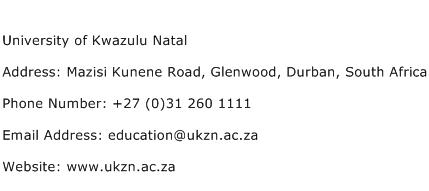University of Kwazulu Natal Address Contact Number