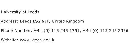 University of Leeds Address Contact Number