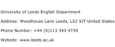 University of Leeds English Department Address Contact Number