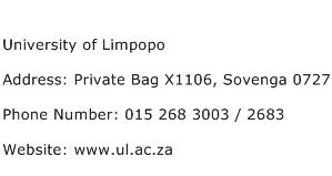 University of Limpopo Address Contact Number
