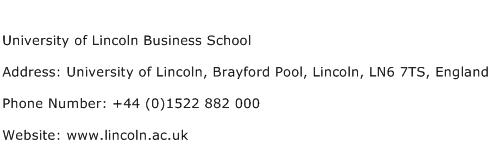 University of Lincoln Business School Address Contact Number