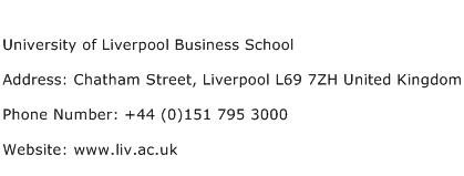 University of Liverpool Business School Address Contact Number