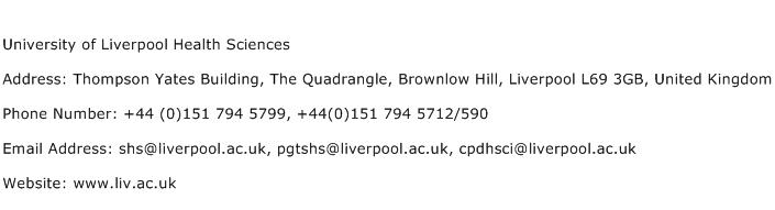 University of Liverpool Health Sciences Address Contact Number