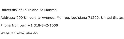 University of Louisiana At Monroe Address Contact Number