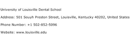 University of Louisville Dental School Address Contact Number