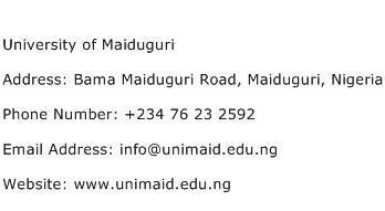 University of Maiduguri Address Contact Number