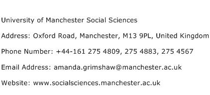 University of Manchester Social Sciences Address Contact Number