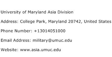 University of Maryland Asia Division Address Contact Number