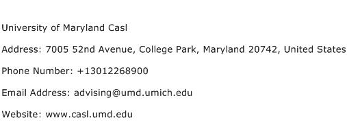 University of Maryland Casl Address Contact Number