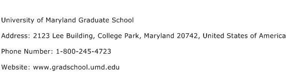 University of Maryland Graduate School Address Contact Number