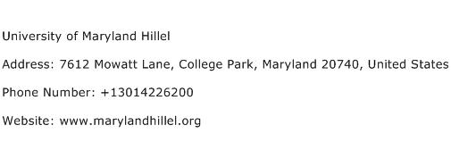 University of Maryland Hillel Address Contact Number