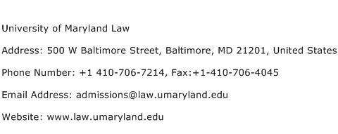 University of Maryland Law Address Contact Number