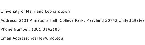 University of Maryland Leonardtown Address Contact Number