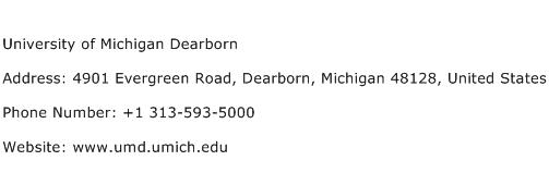 University of Michigan Dearborn Address Contact Number